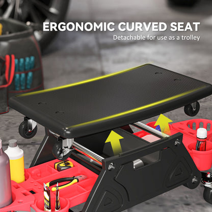 Tabouret de garage roulant avec roulettes et plateaux à outils