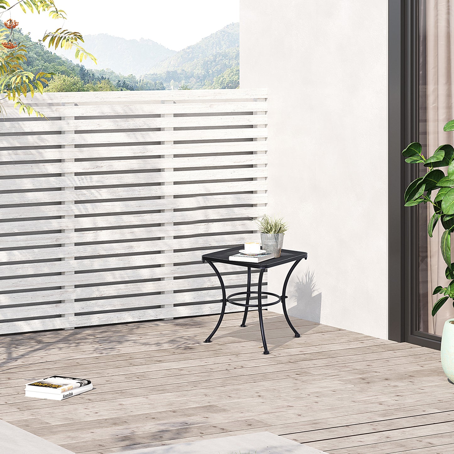 Table d'appoint de patio carrée en métal avec plateau en treillis