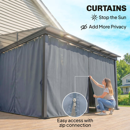 Pergola aluminium toit polycarbonate avec rideaux