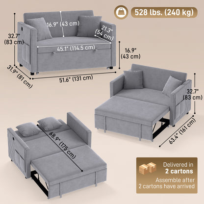 Canapé-lit convertible en velours avec ports USB