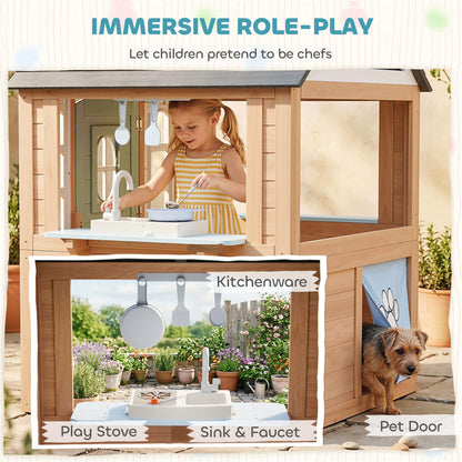 Maisonnette en bois avec cuisine et porte pour animaux