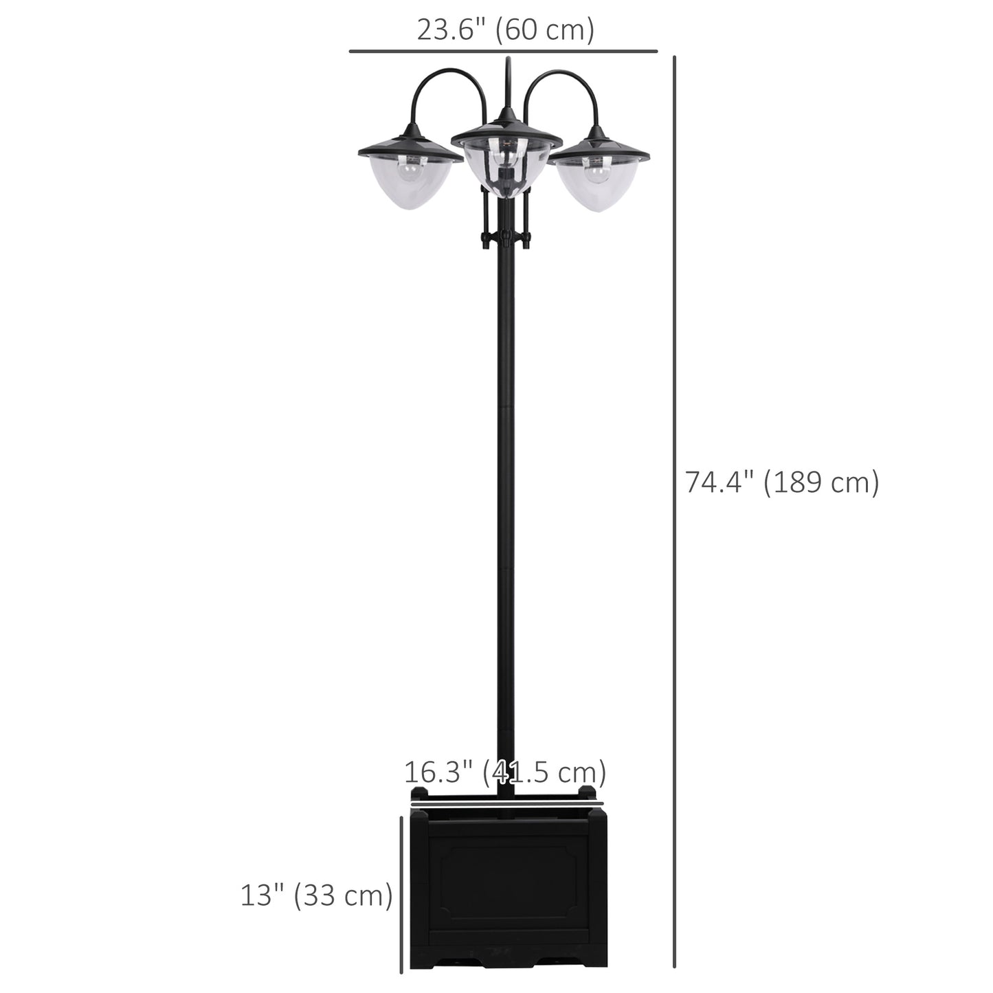 Lampadaire solaire LED 3 têtes avec jardinière