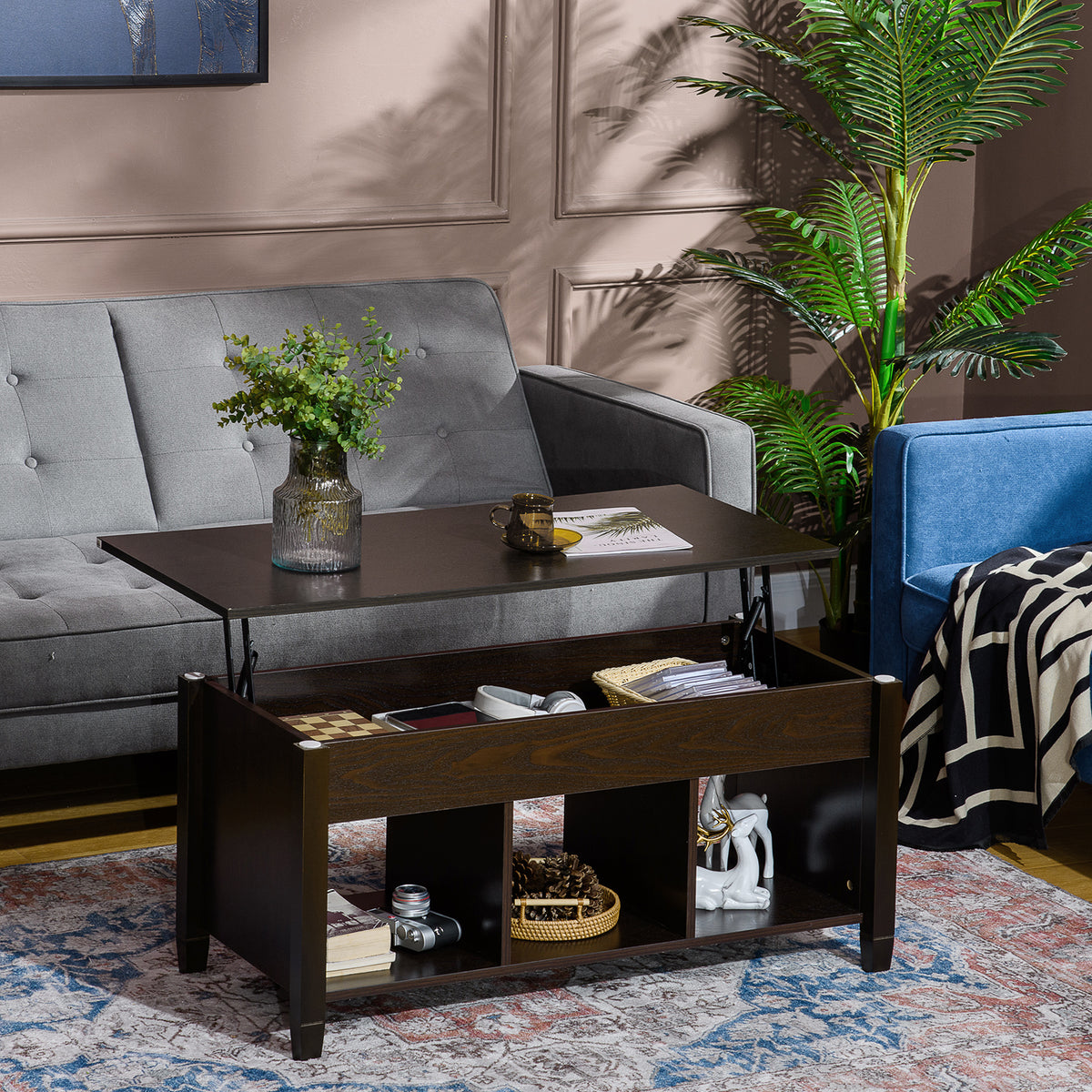 Table basse relevable moderne avec rangement caché