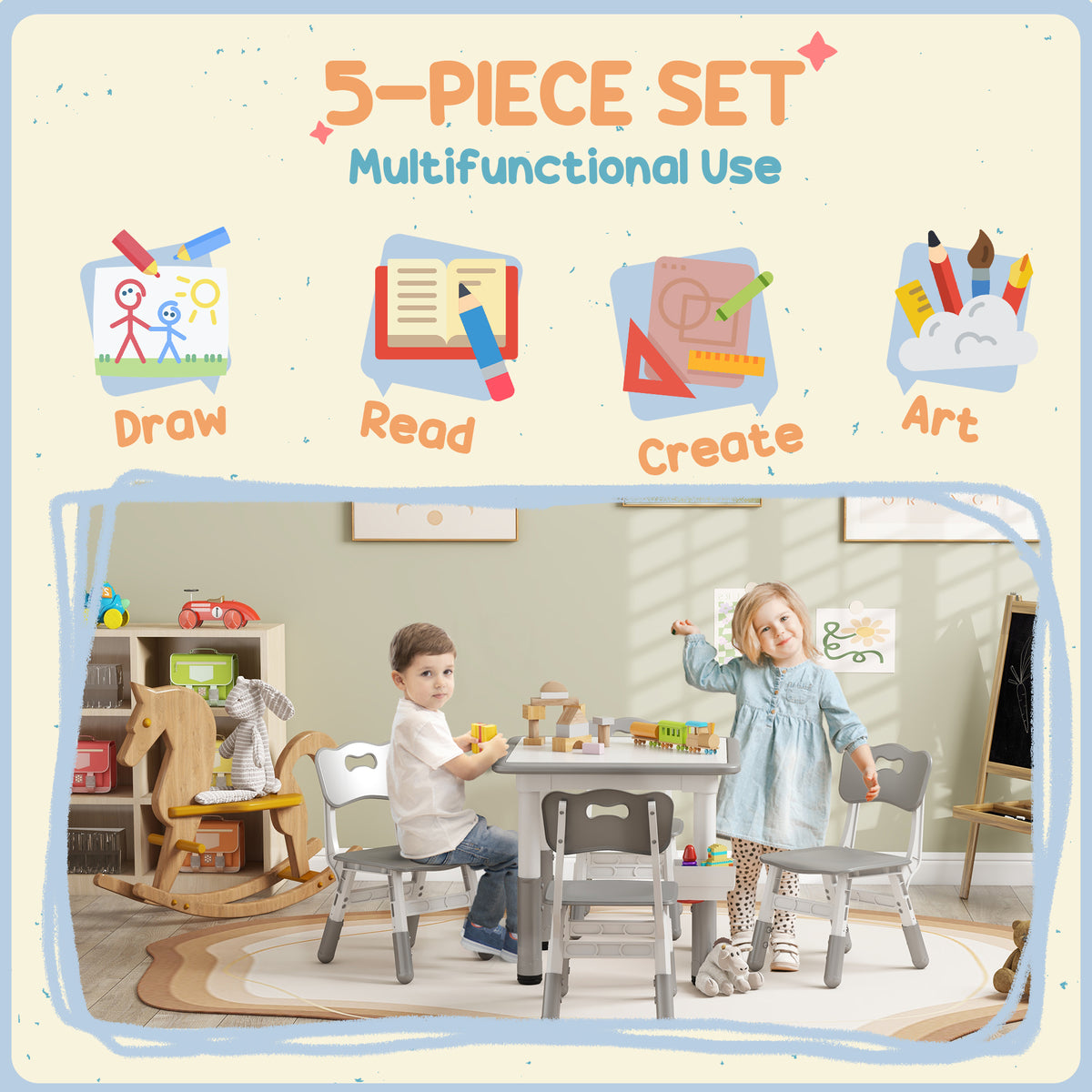Ensemble table et chaises ajustables pour tout-petits — Lot de 5
