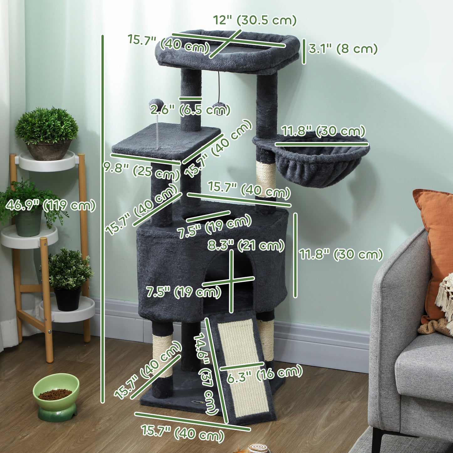 Arbre à chat multi-niveaux avec condo et hamac 119 cm