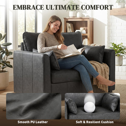 Fauteuil accent cuir PU siège large avec coussins