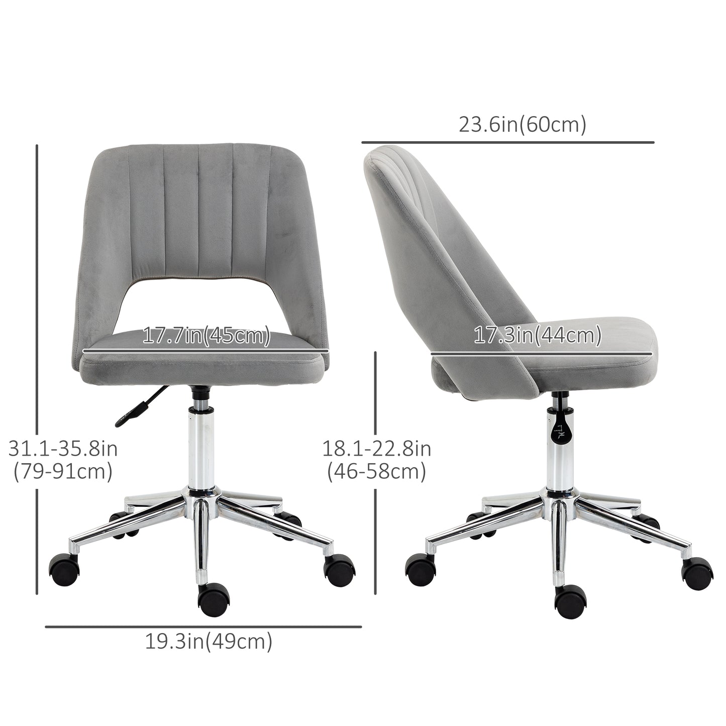 Chaise de bureau mi-hauteur velours forme festonnée pivotante