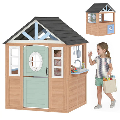 Maisonnette en bois avec cuisine et porte pour animaux