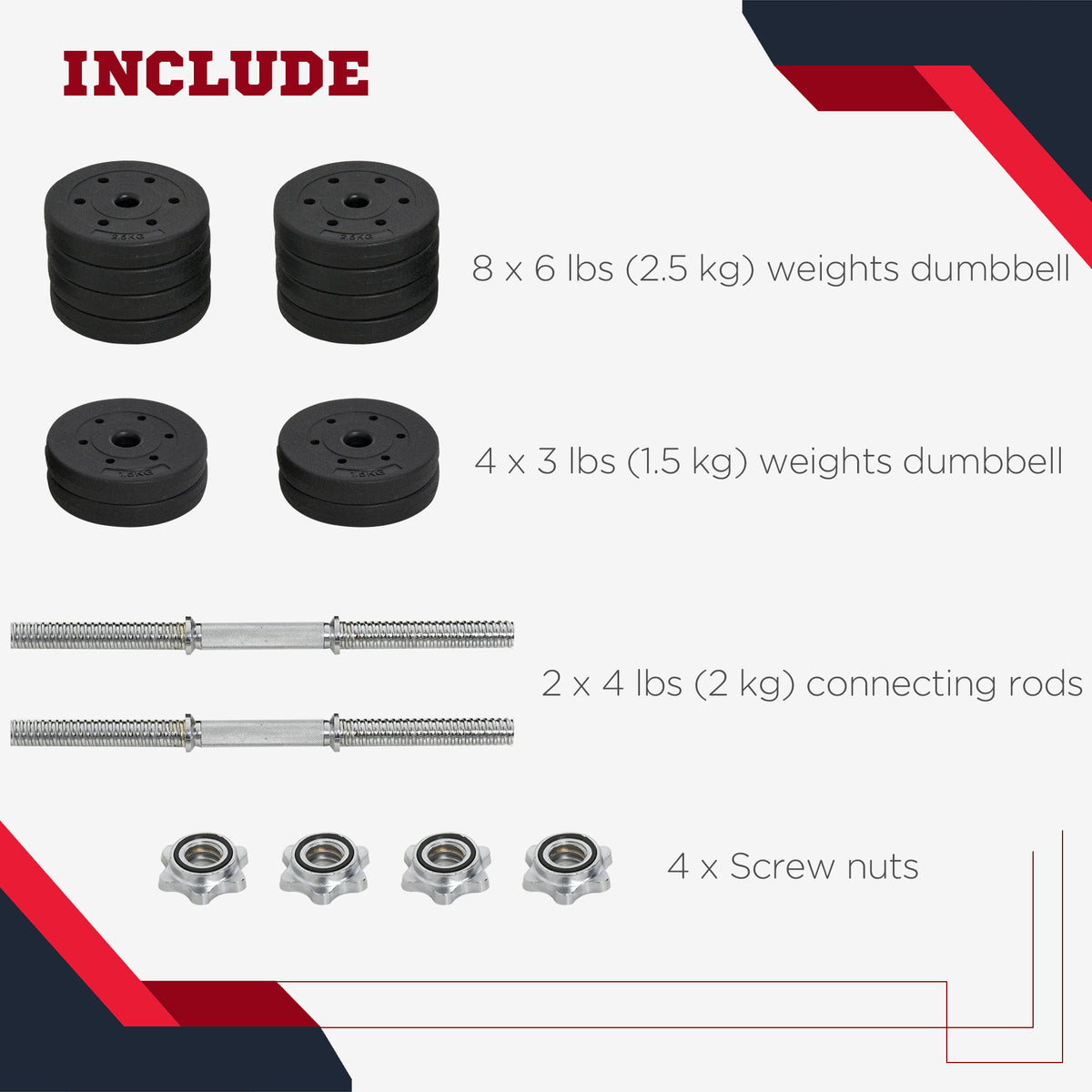 Haltères ajustables 30 kg — Lot de 14