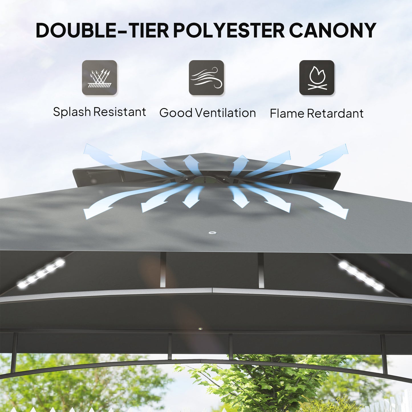 Gazebo de barbecue double toit avec tablettes et crochets