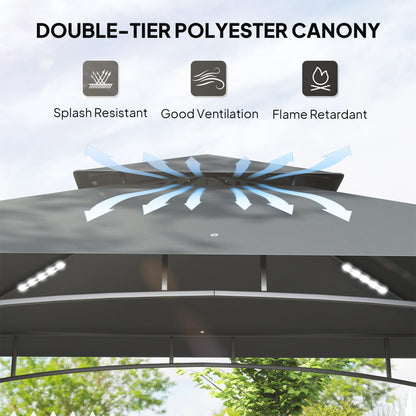 Gazebo de barbecue double toit avec tablettes et crochets