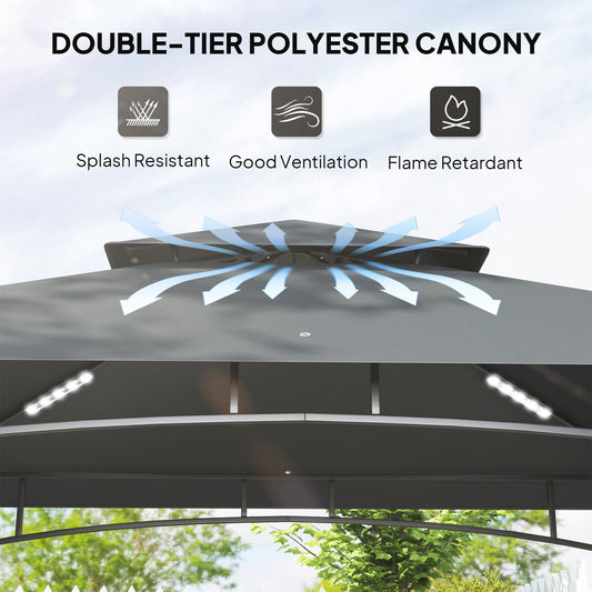 Gazebo de barbecue double toit avec tablettes et crochets