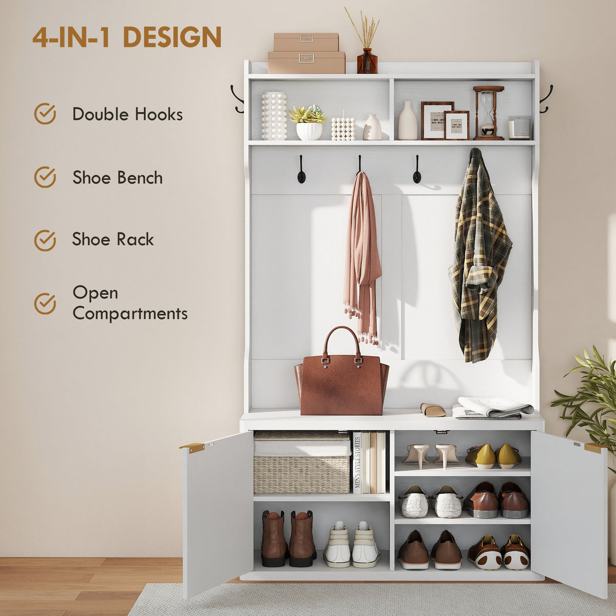 Meuble d'entrée 4-en-1 avec banc à chaussures