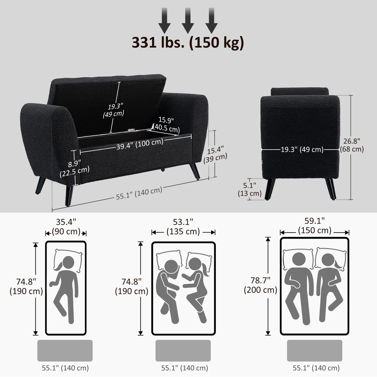 Banc de rangement capitonné moderne avec accoudoirs