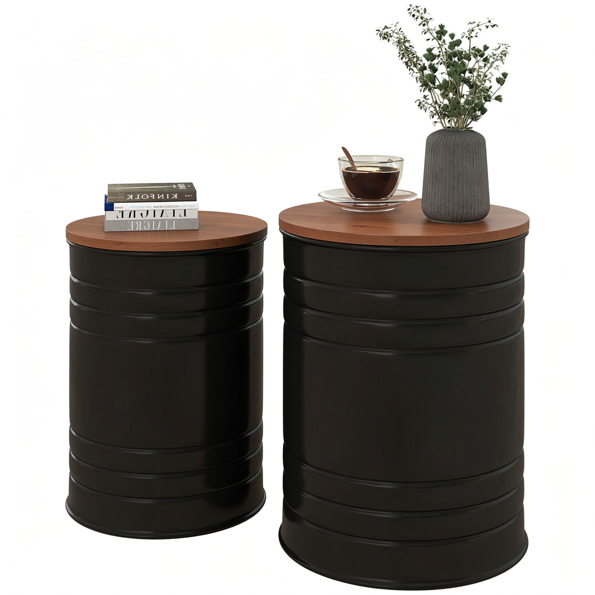 Ensemble table d'appoint gigogne avec rangement — noir