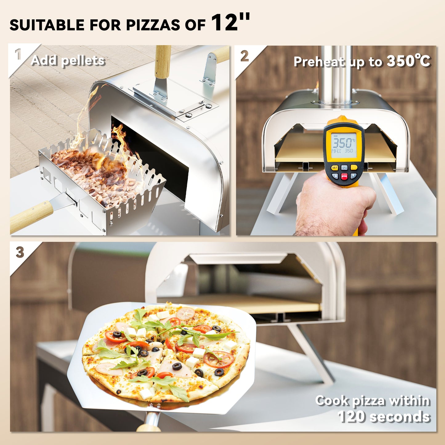 Four à pizza extérieur portatif au bois avec pierre et pelle