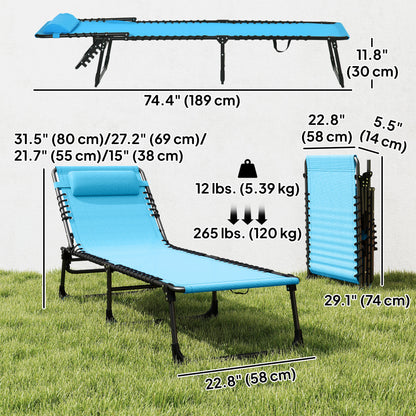 Chaise longue pliante réglable 4 positions avec appui-tête