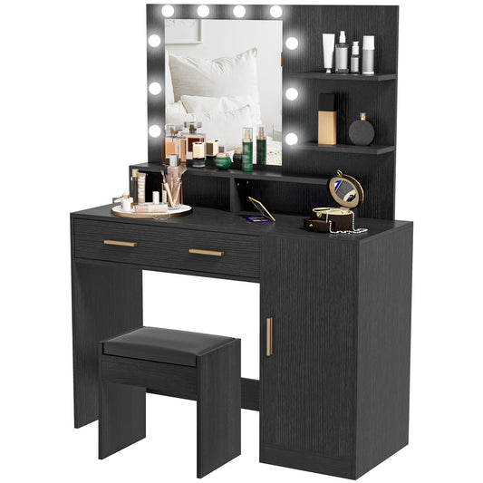 Coiffeuse Illuminée Aosom avec Tabouret et Miroir LED