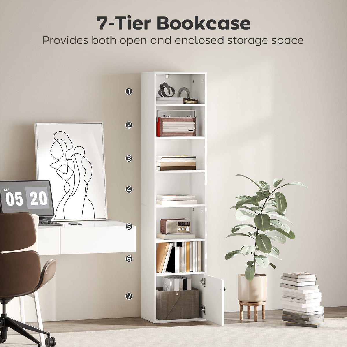 Bibliothèque à 7 niveaux avec armoire