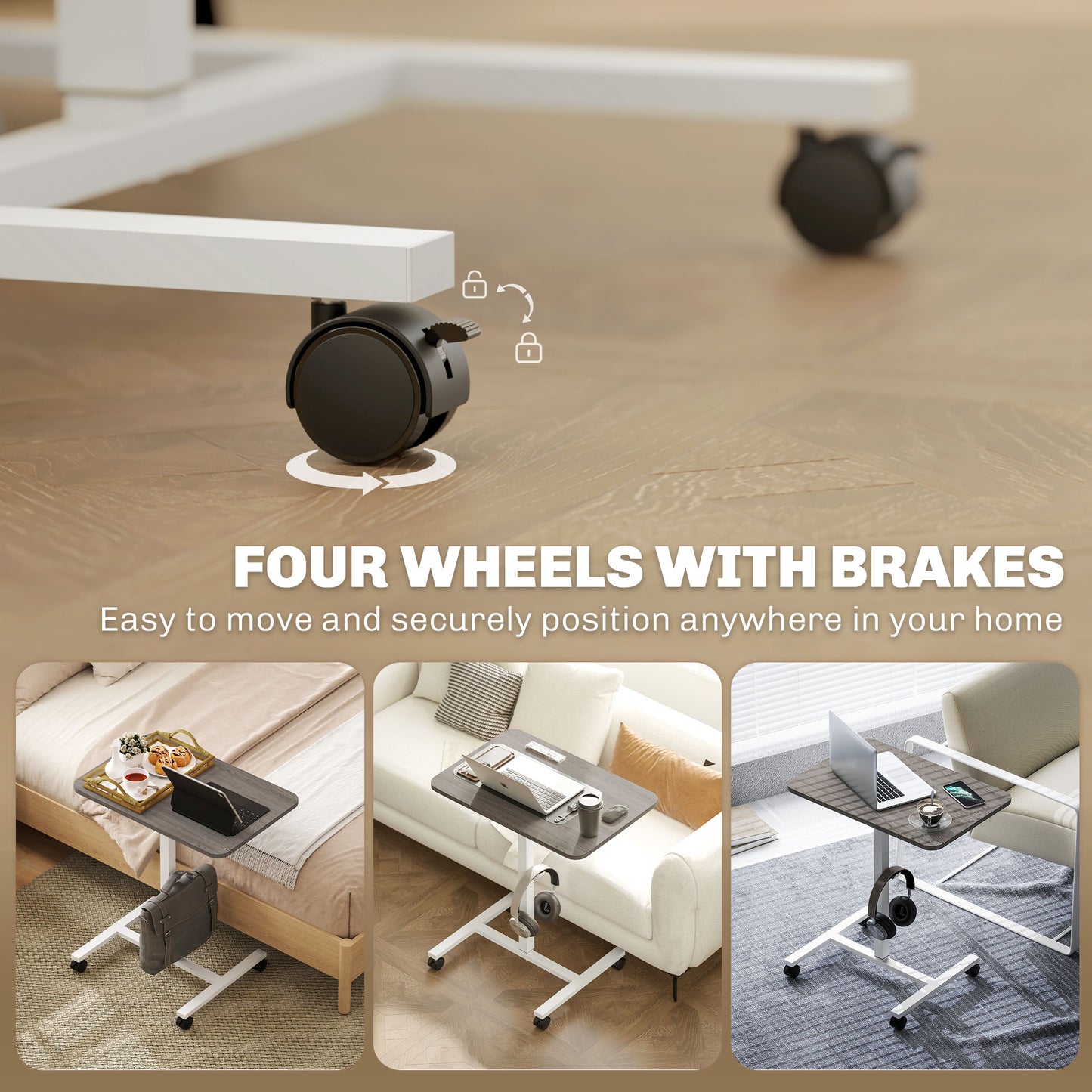 Bureau debout pneumatique ajustable avec roulettes