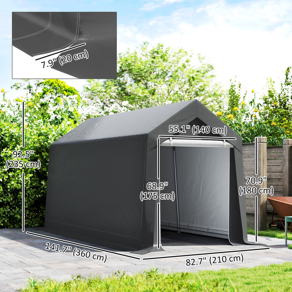 Abri de rangement portable 7x12 pi — Gris foncé