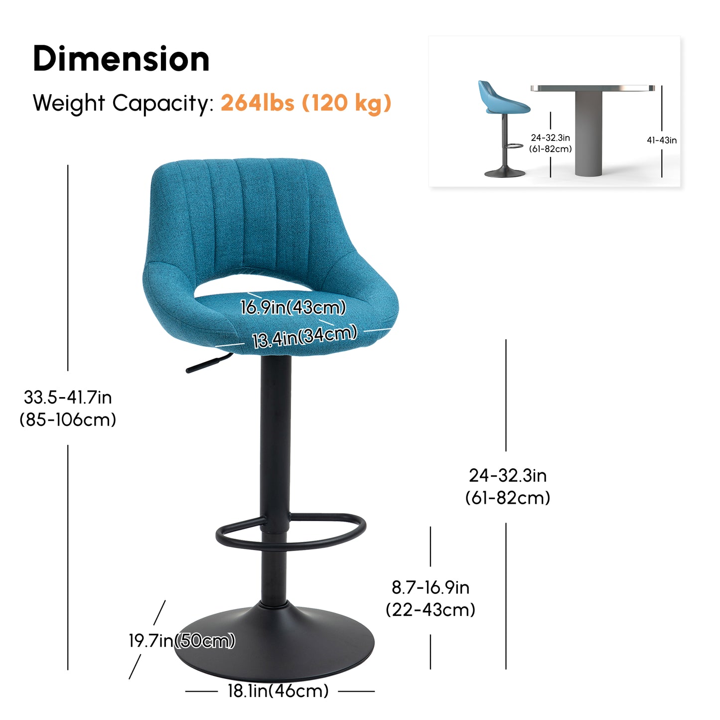 Tabourets de bar pivotants ajustables en lin — Ensemble de 2