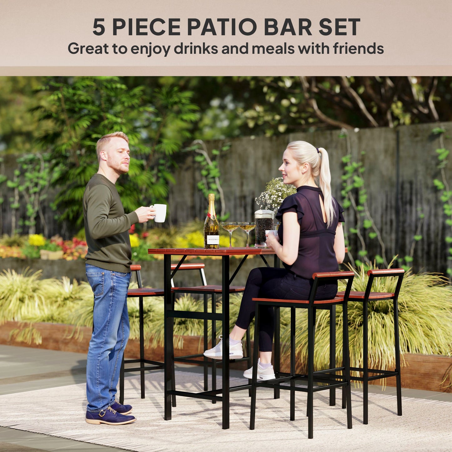 Ensemble bistro patio 5 pièces table haute tabourets