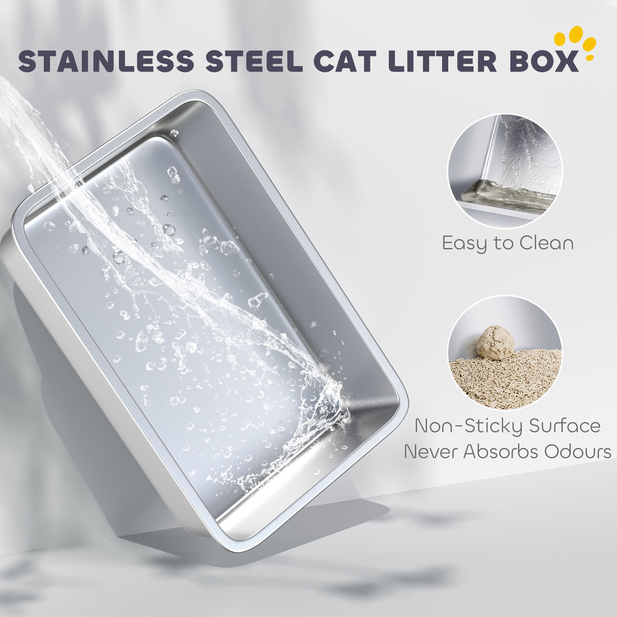 Bacs à litière pour chat en acier inoxydable à rebords