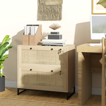 Classeur 2 tiroirs avec serrure design rattan