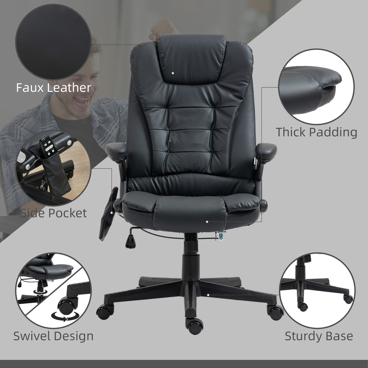 Chaise de bureau massante chauffante inclinable haute