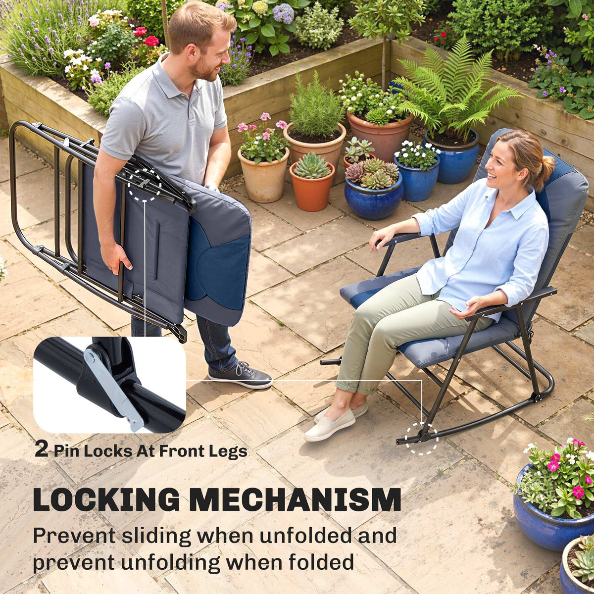 Ensemble 2 chaises berçantes rembourrées avec accoudoirs