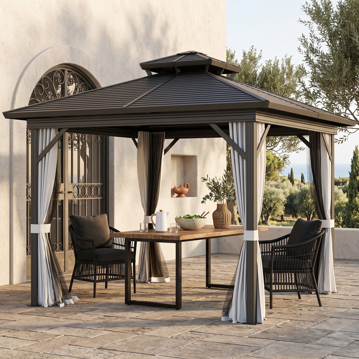 Gazebo toit rigide double niveau 305 x 305 cm