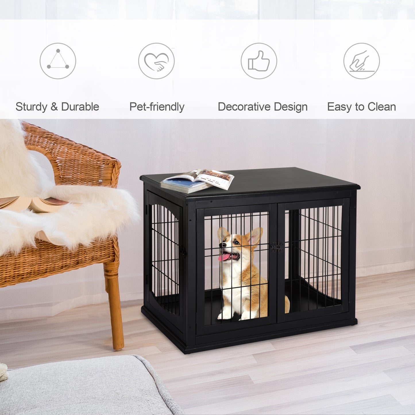 Cage chien table d'appoint 2 portes 26 pouces