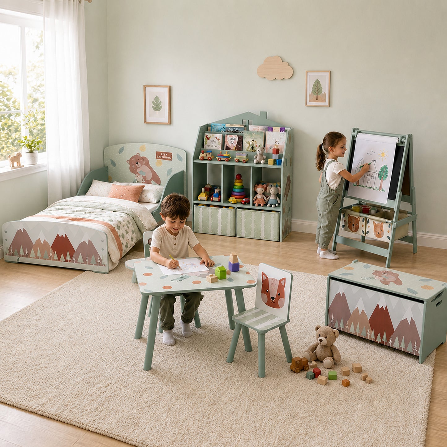Coffre à jouets avec couvercle et charnières de sécurité