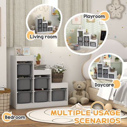 Bibliothèque rangement jouets enfants 3 niveaux 6 bacs