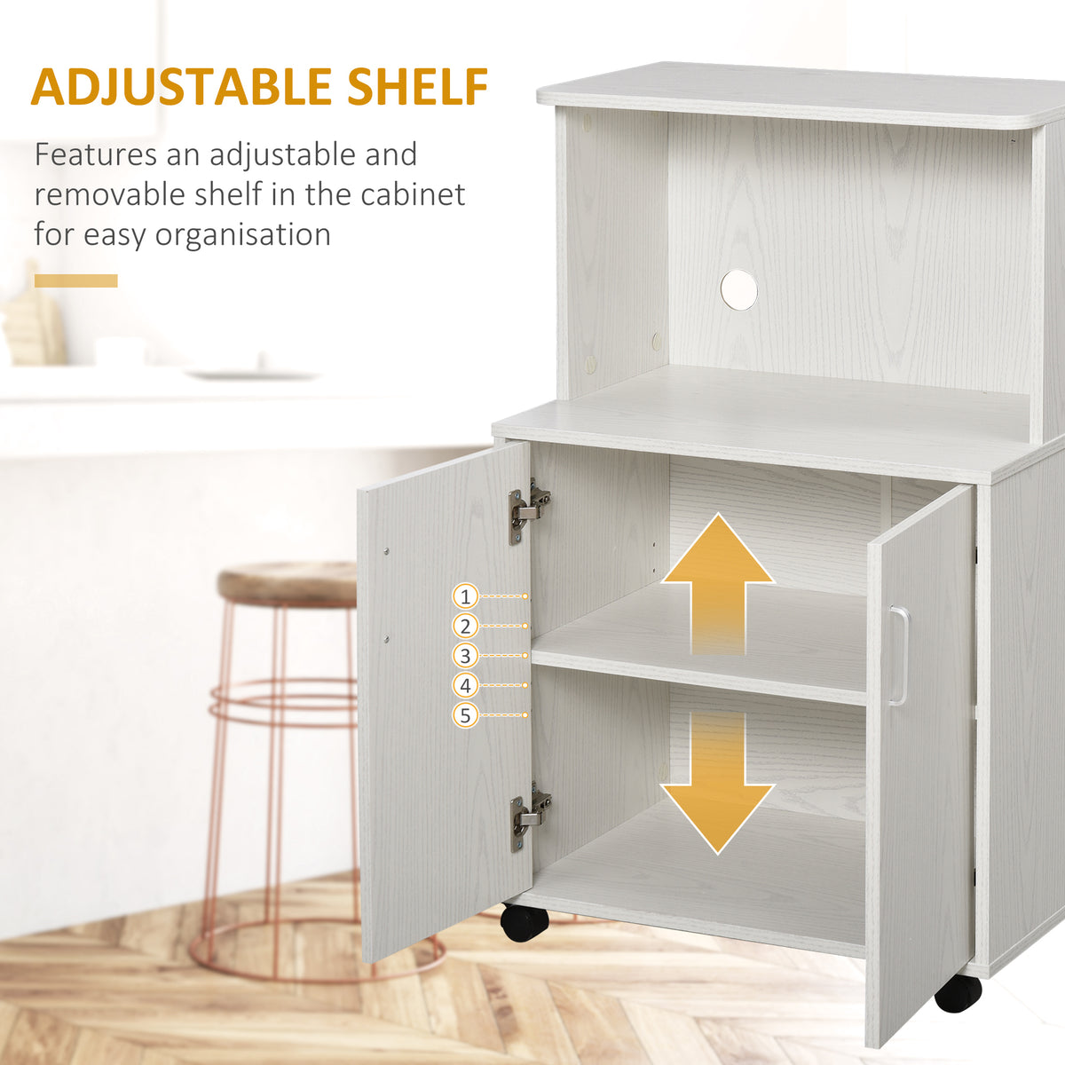 Chariot micro-ondes avec rangement et cabinet 2 portes