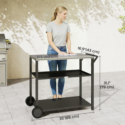 Chariot BBQ mobile 3 tablettes acier inoxydable