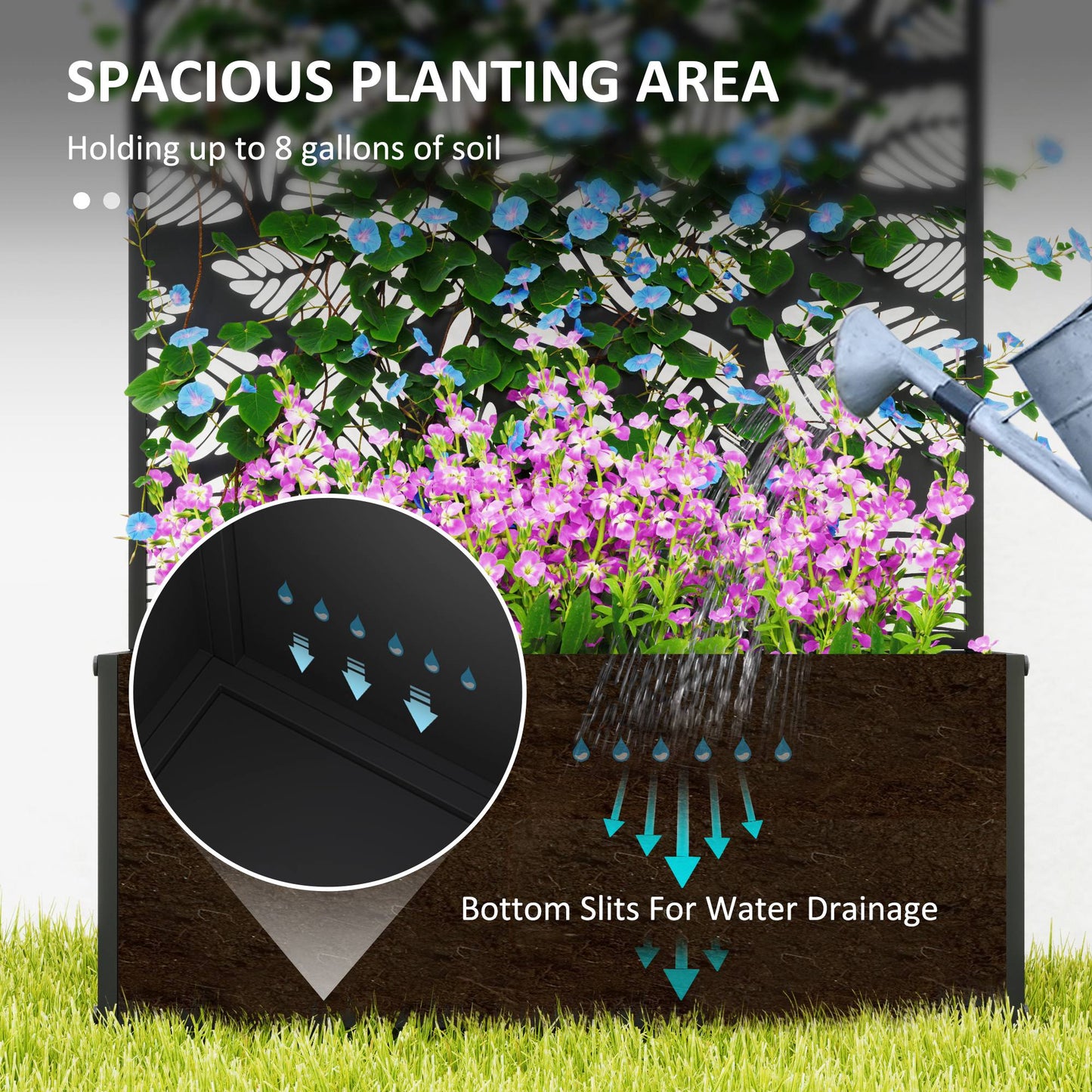 Jardinière surélevée en métal avec panneau décoratif