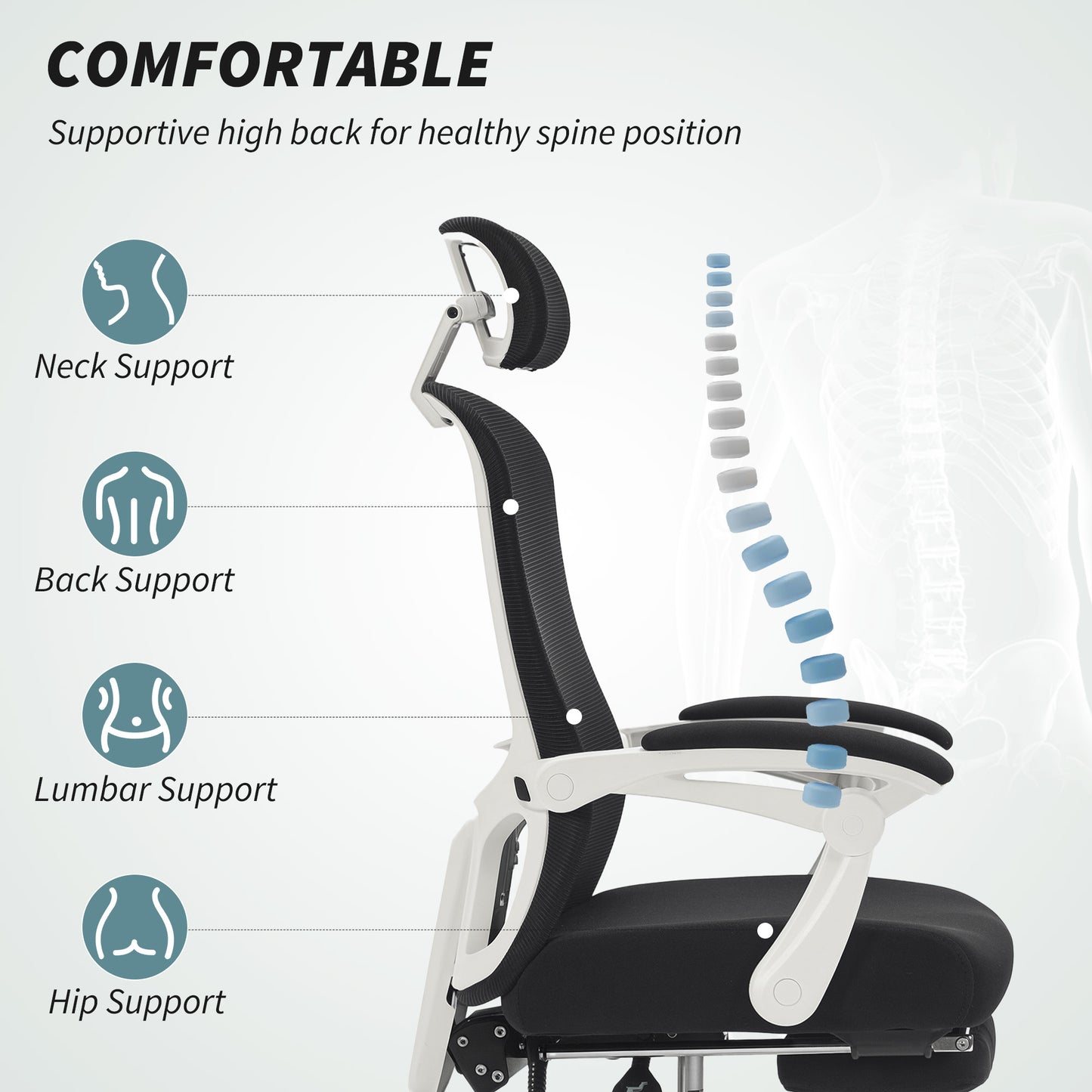 Chaise de bureau ergonomique avec support lombaire ajustable et appui-tête