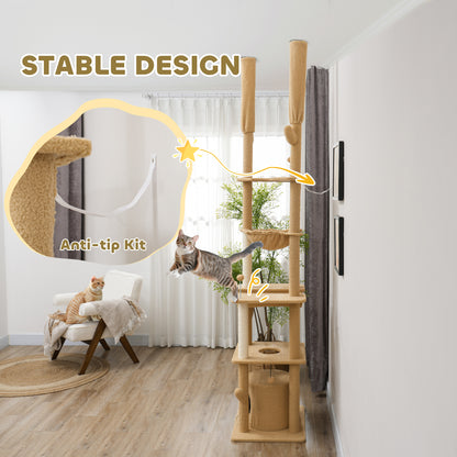 Arbre à chat plafond-sol ajustable 225-255cm avec hamacs