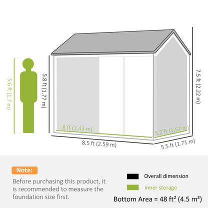 Abri de jardin métallique 2,6 m x 1,7 m — gris