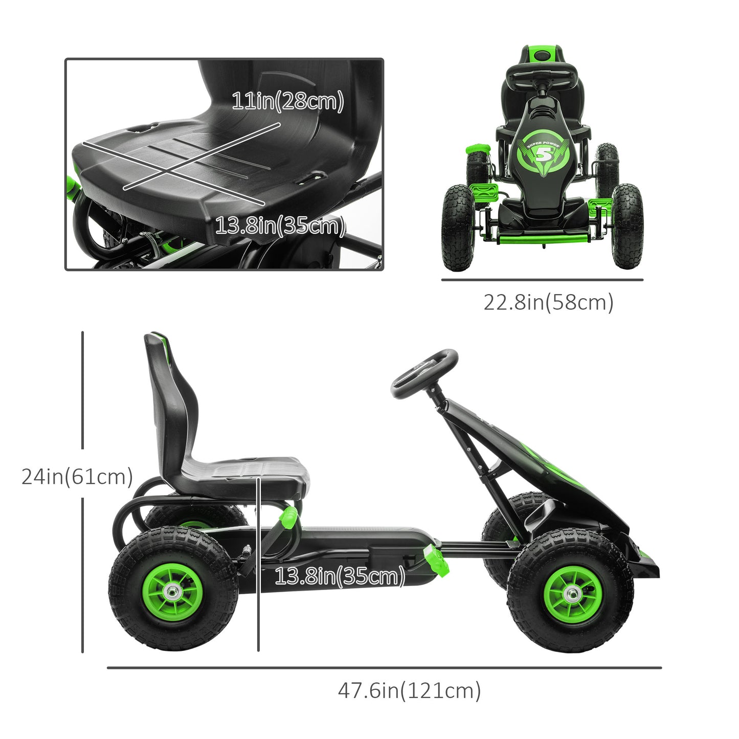 Kart à Pédales Aosom pour Enfants - Cadre Acier avec Freins