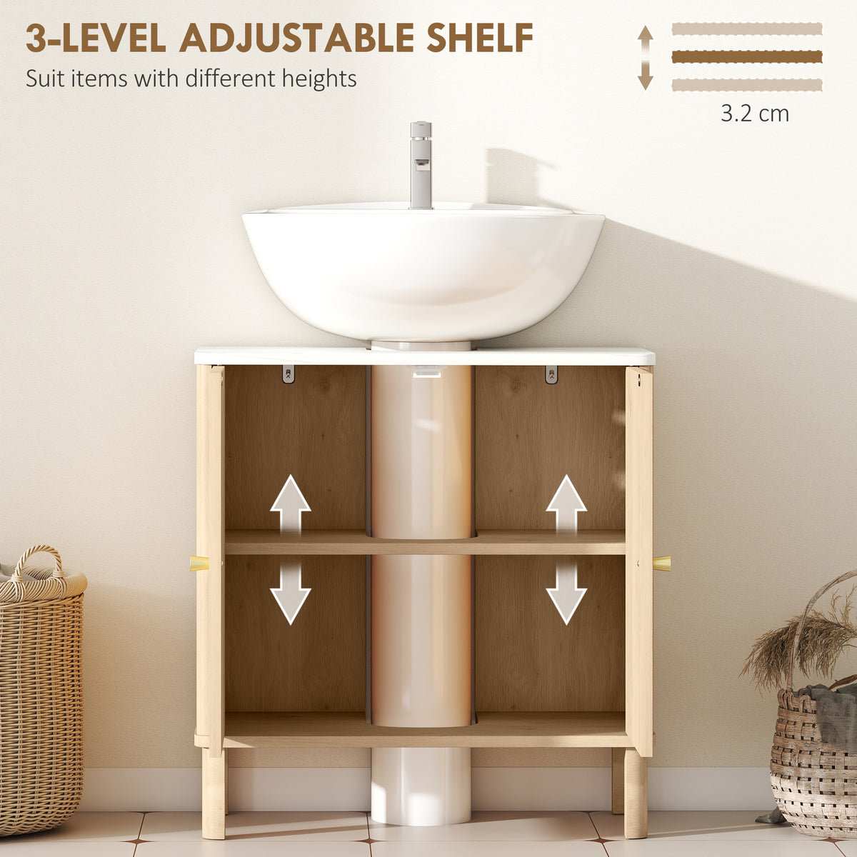 Meuble-lavabo sur pied avec portes rainurées