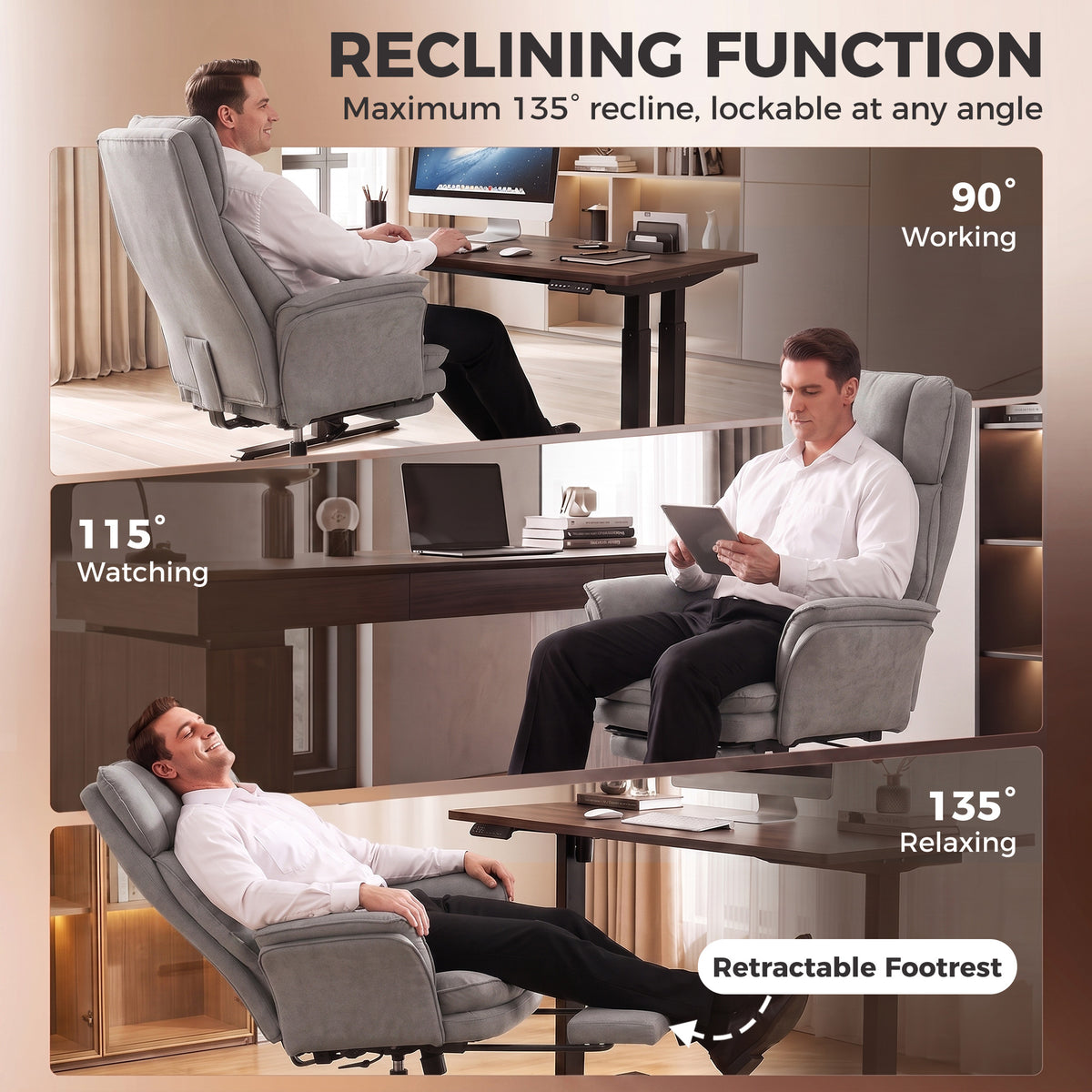 Chaise de bureau ergonomique inclinable avec repose-pieds