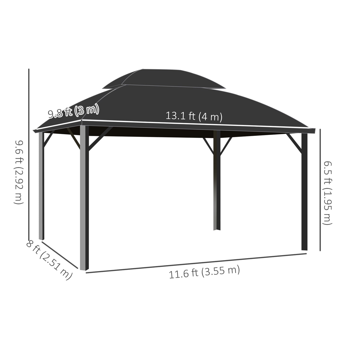 Gazebo de jardin double toit polycarbonate cadre aluminium