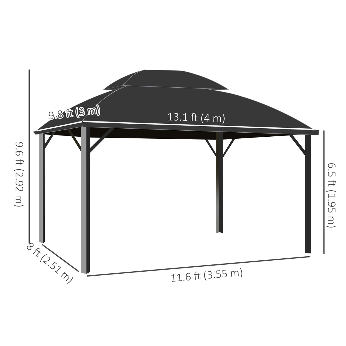 Gazebo de jardin double toit polycarbonate cadre aluminium