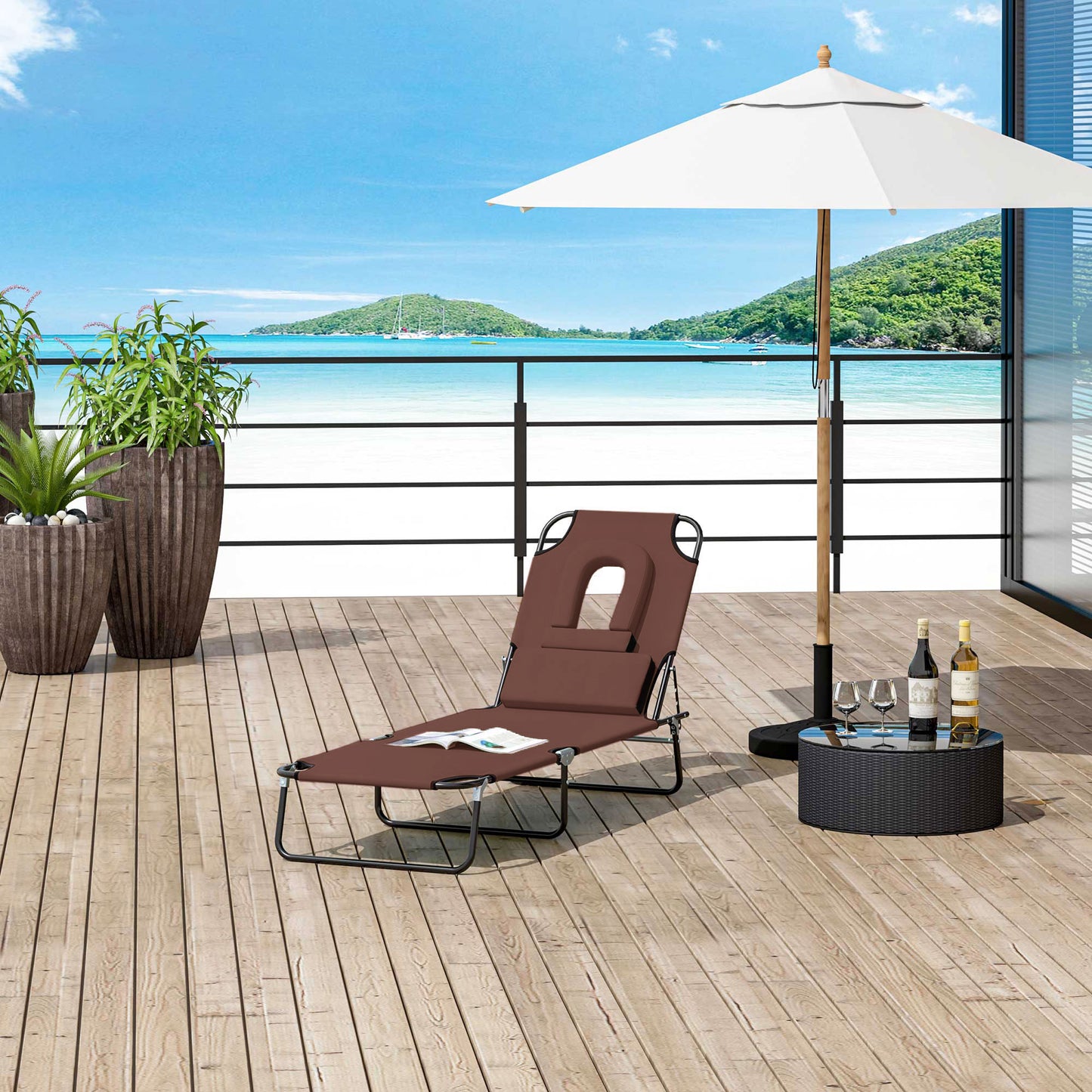Chaise longue pliante avec trou visage ajustable