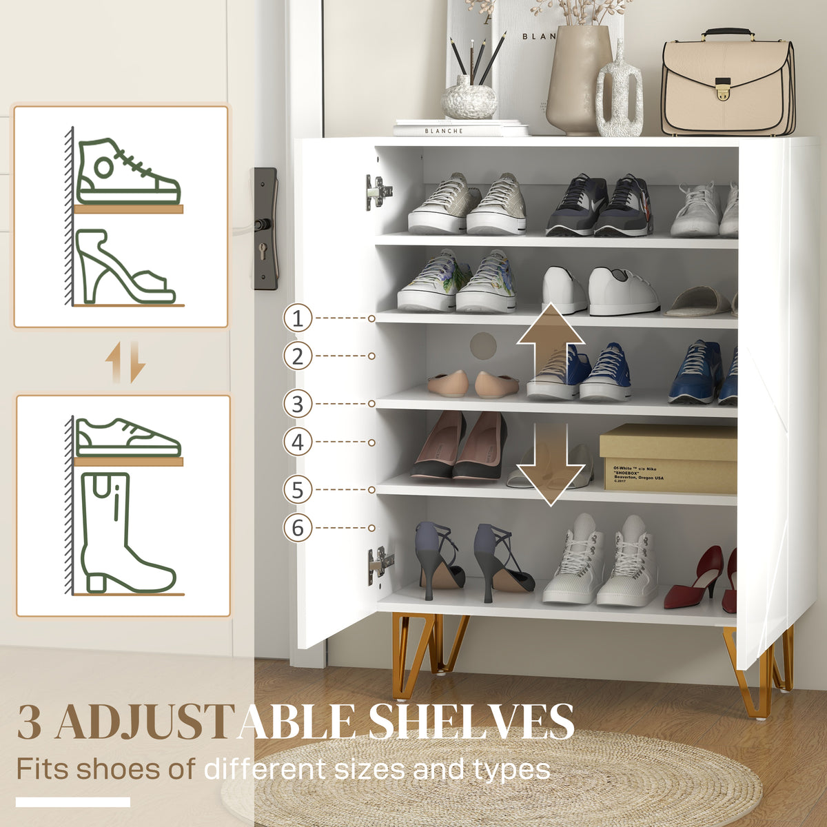 Meuble à chaussures étroit haute brillance