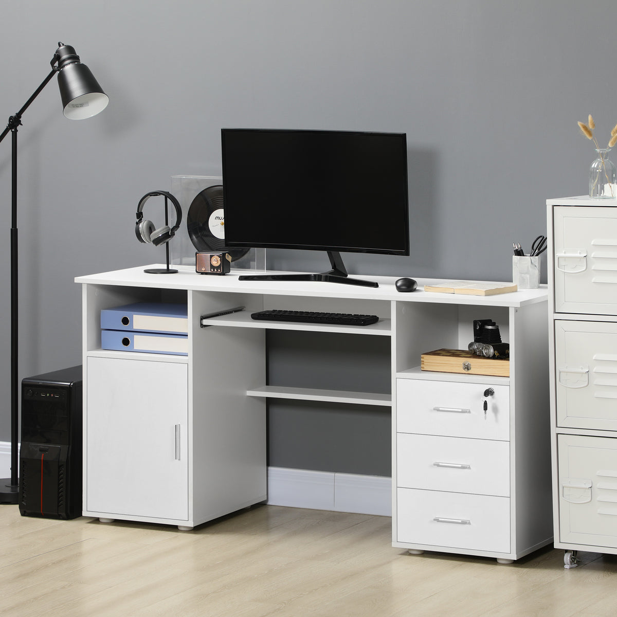 Bureau d'ordinateur de travail avec tiroirs et tiroir à clavier