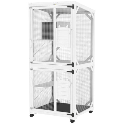 Enclos extérieur surélevé avec roues et plateforme de repos
